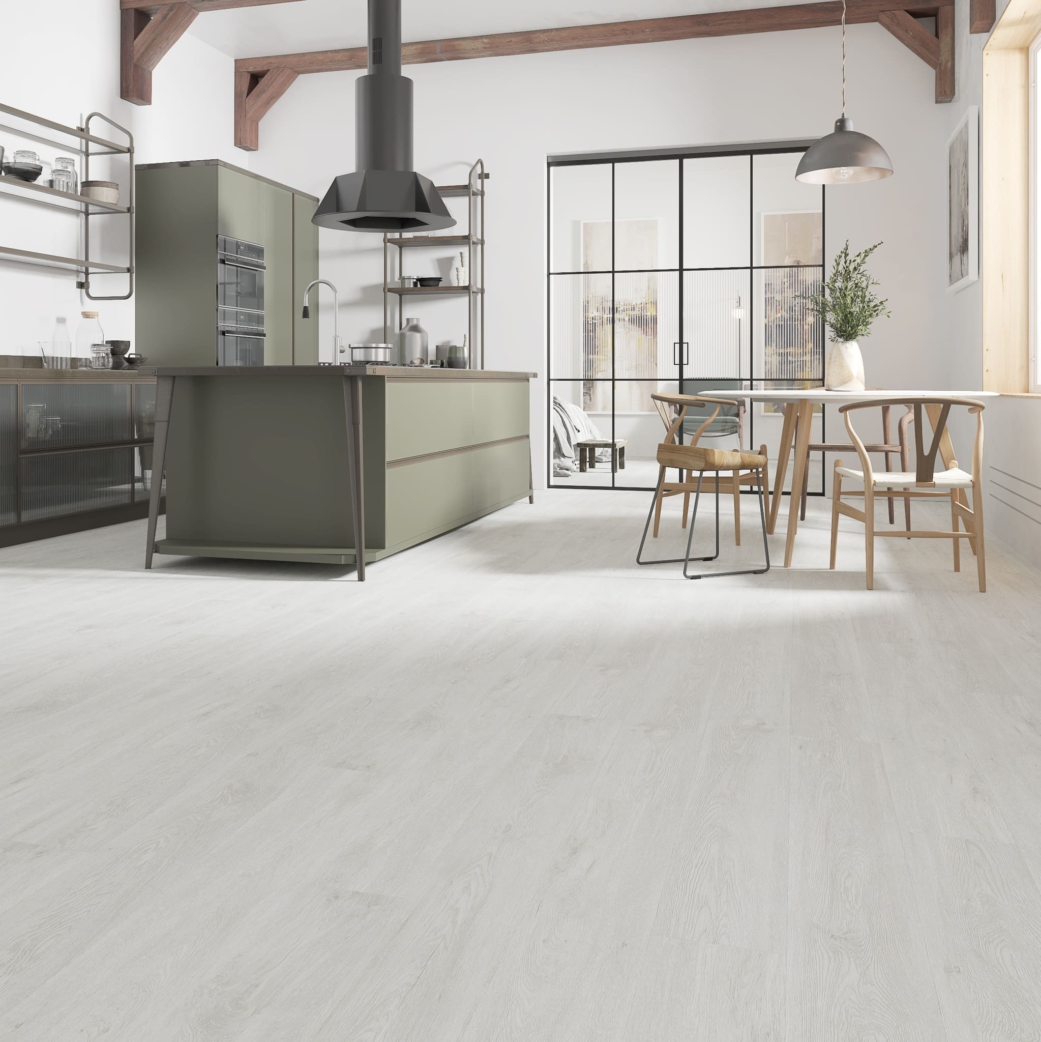 Кварцвиниловый SPC ламинат Evofloor Оптима Дуб Дымчатый Oak Smoke 35-23 1120×184×4,2 фото в интерьере